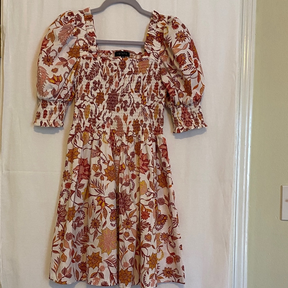 Floral puff sleeves ribbed women’s Dress with Autumn Floral